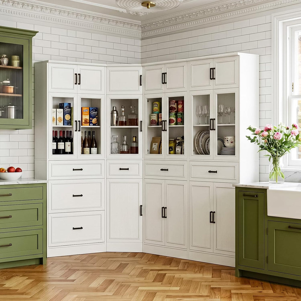 Unikito 80" Tall Corner Cabinet with Glass Doors and Adjustable Shelves