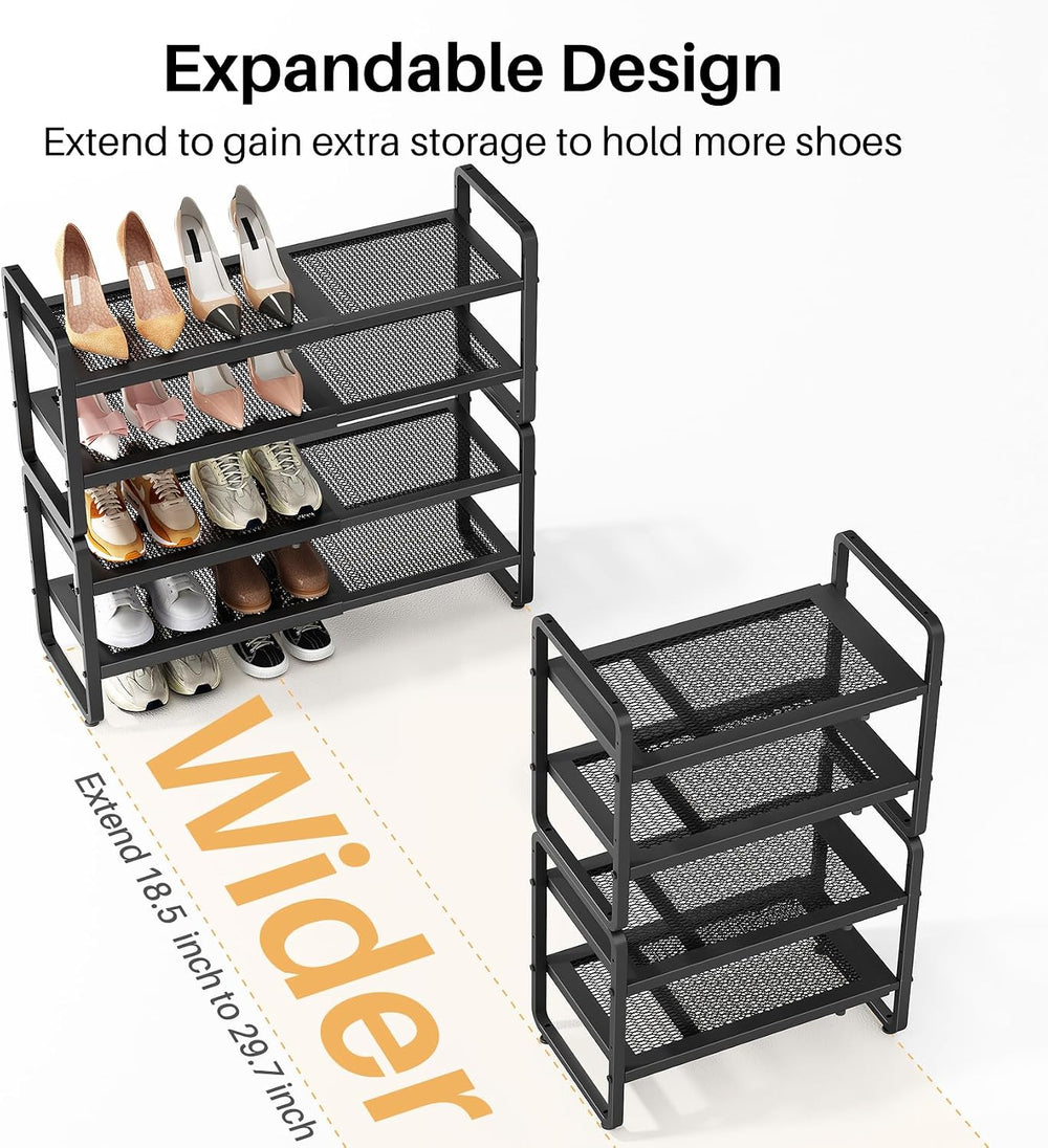 Expandable Metal Shoe Rack for Closet, Entryway & Garage, 4-Tier, Black