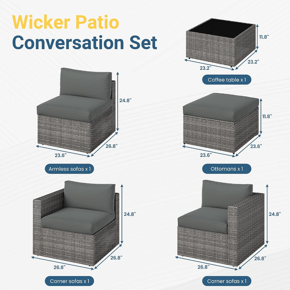 5 Pieces Wicker Patio Furniture Set - Patio Sofa and Chair for All Weather