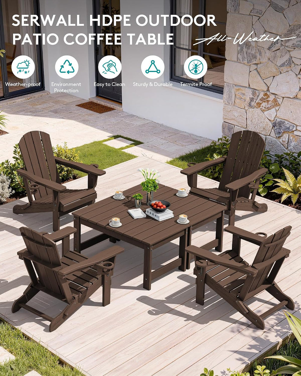 SERWALL HDPE Outdoor Coffee Table with Umbrella Hole, Coffee