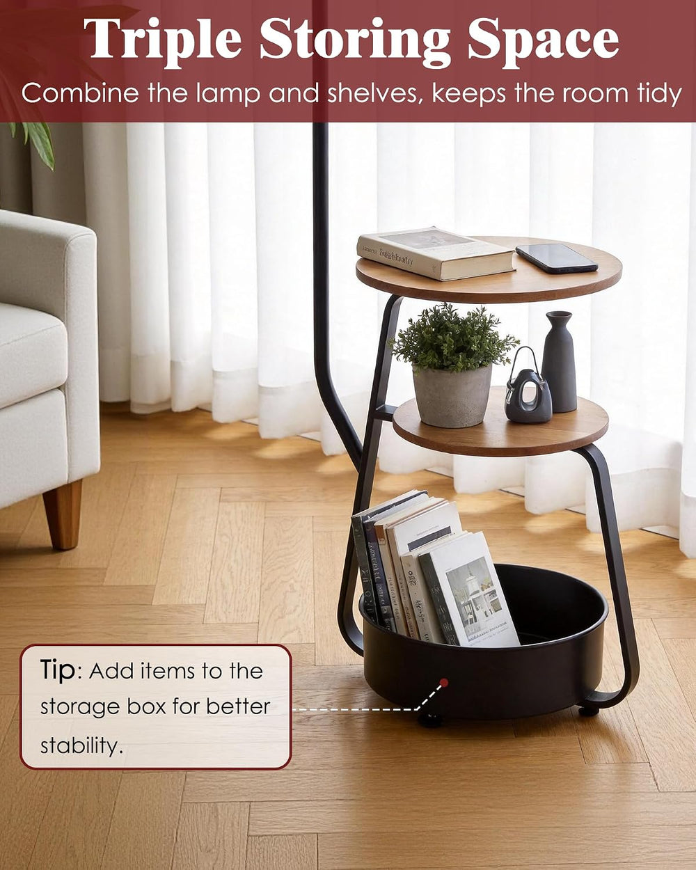 Smart Floor Lamp with Side Table, Dimmable, for Living Room