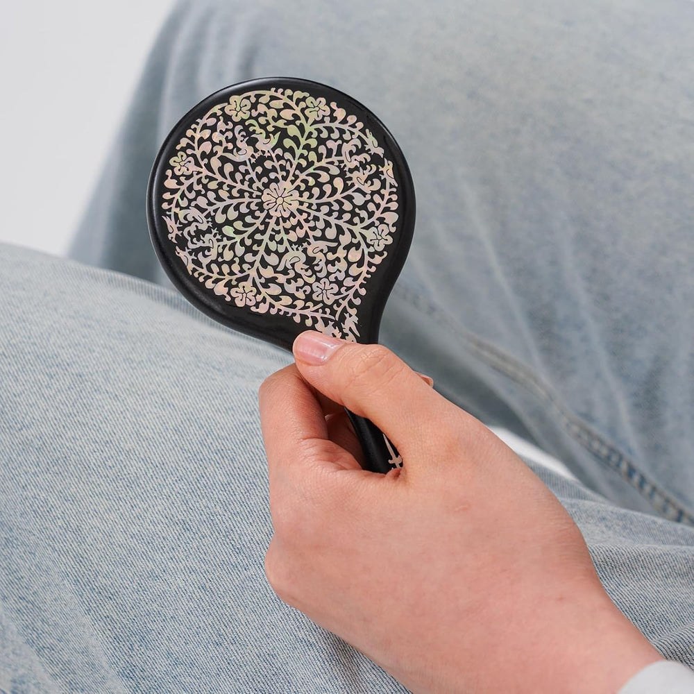 February Mountain Mother-of-Pearl Hand Mirror – Korean Black Lacquer Mirror w...