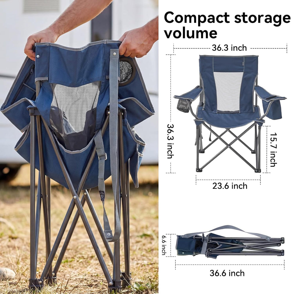 2 Pack Oversized Camping Chairs, Folding Outdoor Chair Support 400 Lb, Blue