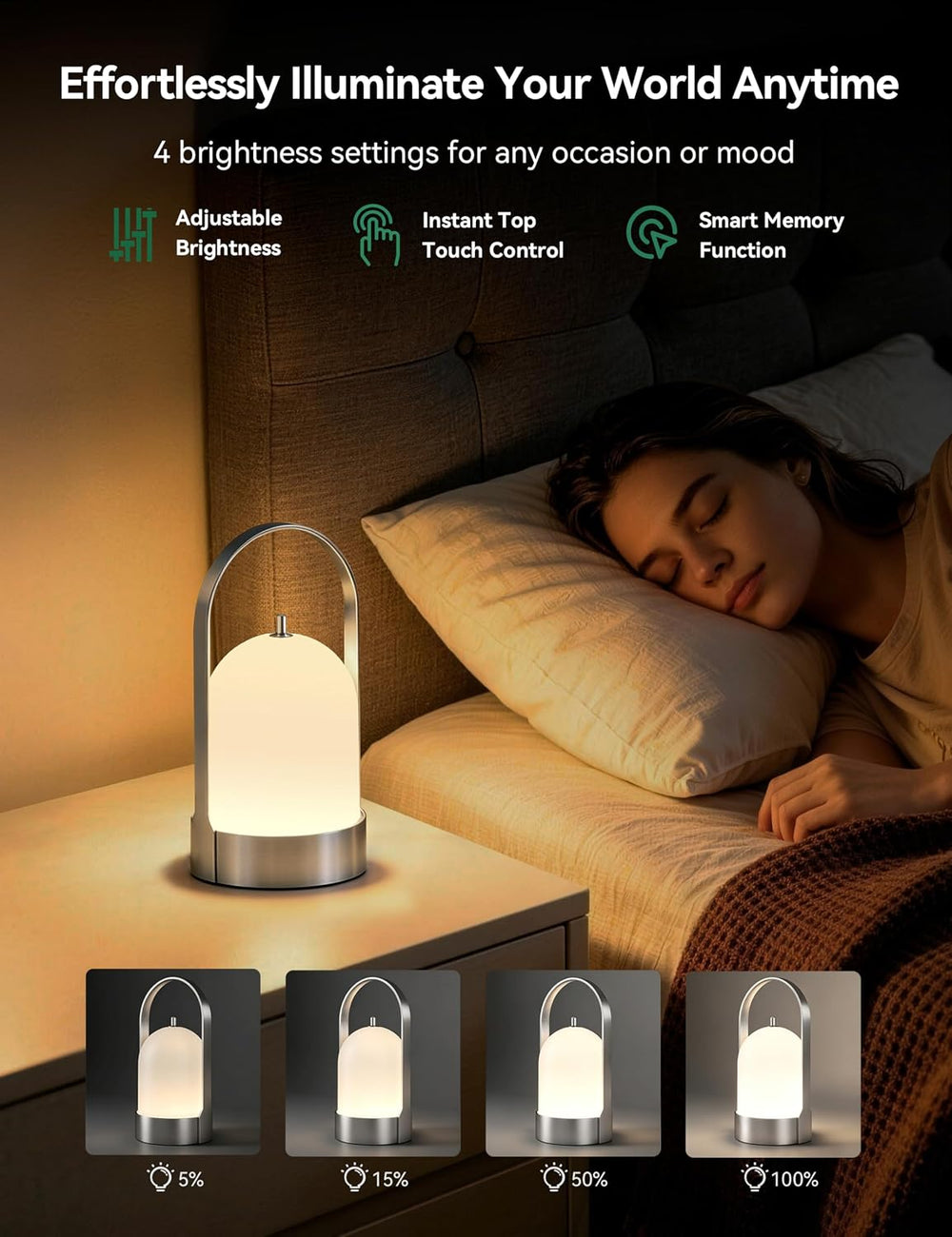 Tubicen Portable Table Lamp Rechargeable Outdoor Lantern with Handle