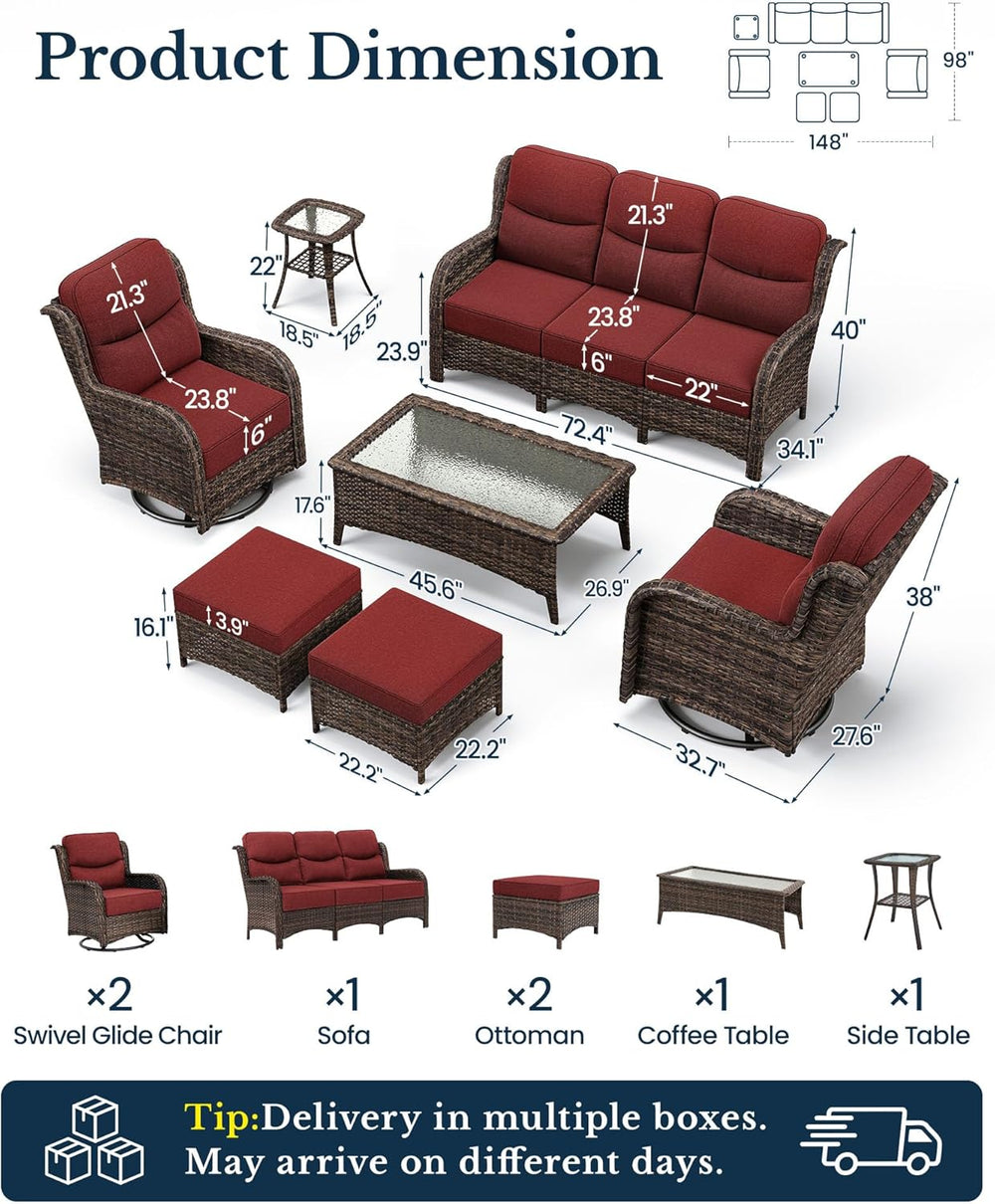 HILLGA Luxury Outdoor Patio Furniture Set with 6-Inch Thick Cushions