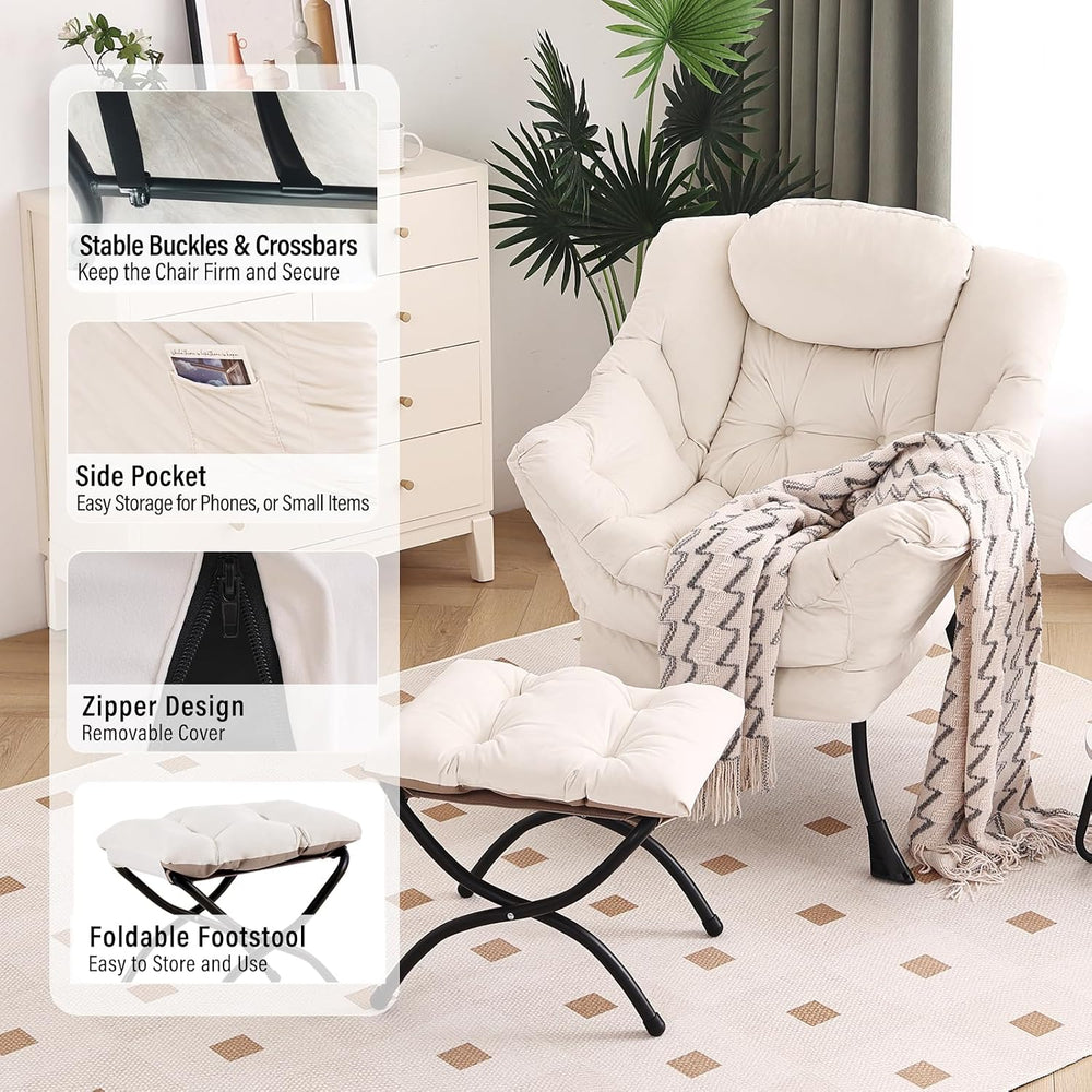 Furlide Lazy Chair with Ottoman, Modern Chair with Folding Footrest, Lounge A...