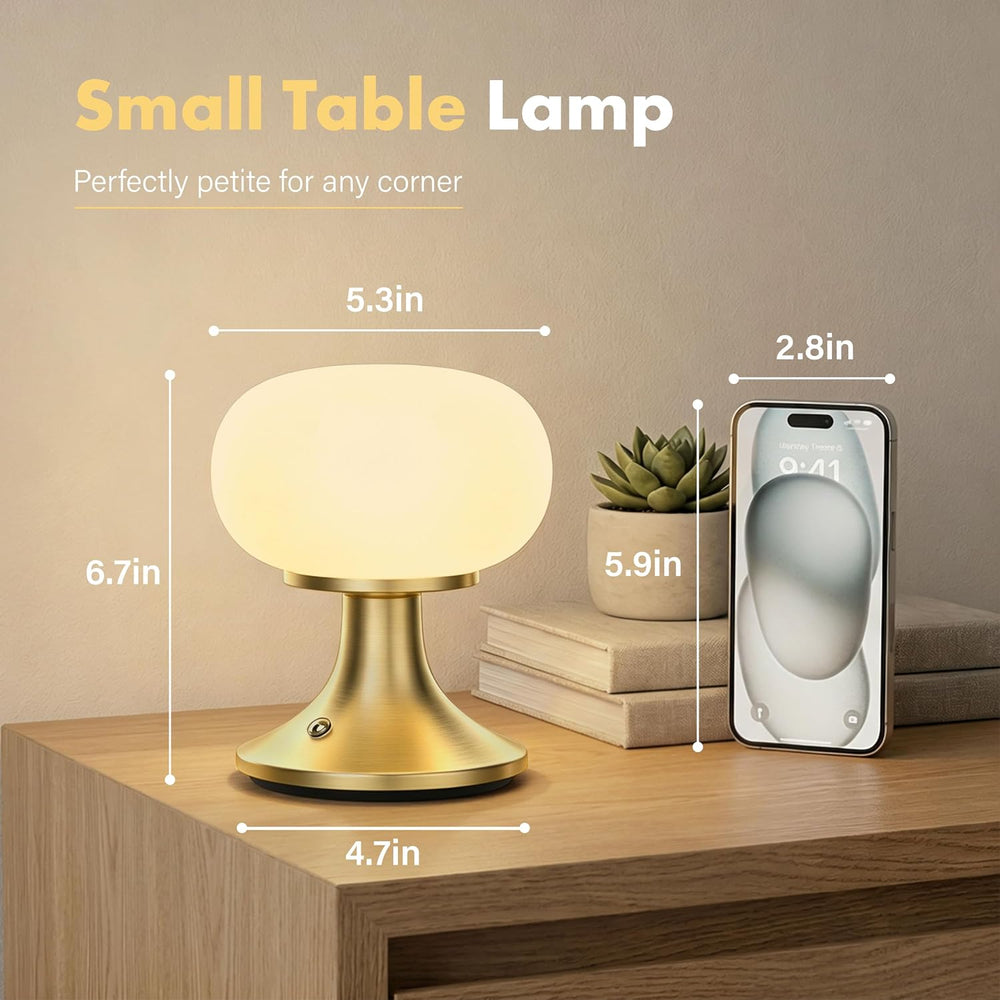 Cordless Mushroom Table Lamp - Stepless Dimming - 2700K Warm Light - Gold