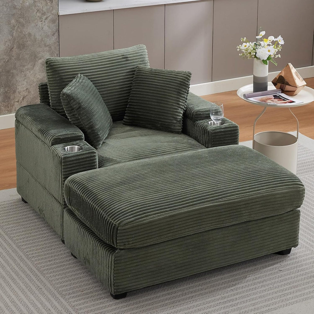 50" Oversized Chaise Lounge Chair Indoor with Ottoman and Storage, Deep ...