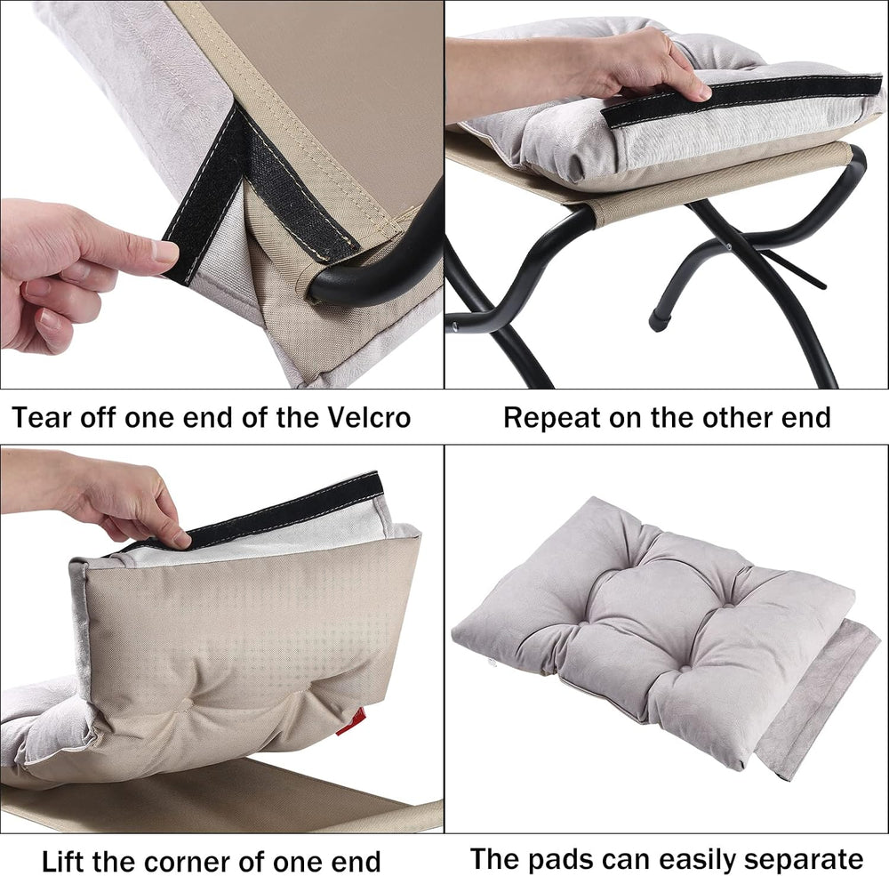 15" Upholstered Folding Foot Rest Stool with Metal Frame Light Grey