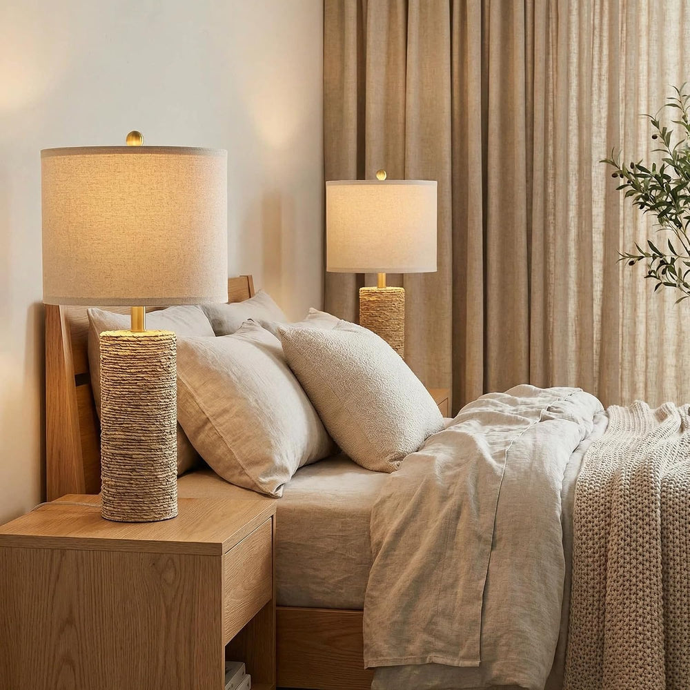 BOBOMOMO Boho Lamps Set of 2, 25.5" Coastal Farmhouse Bedside Lamps, Res...