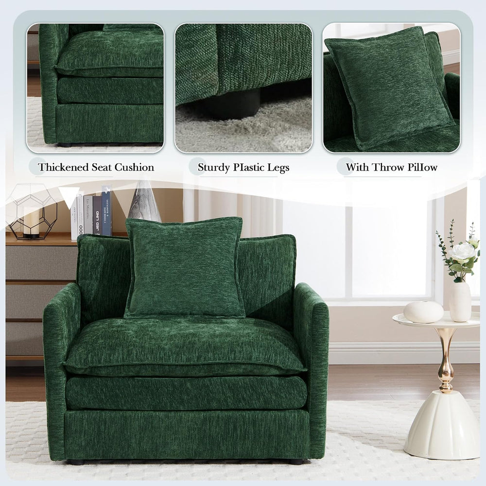 SLEERWAY Oversized Chair with Ottoman Set, Modern Comfy Living Room Chenille ...