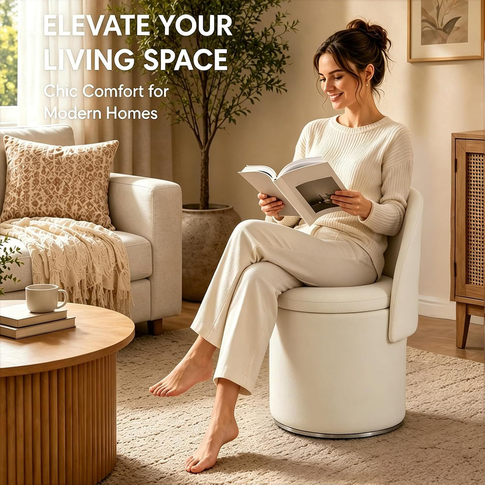 360° Swivel Vanity Chair with Backrest, Modern Accent Chair with Storage