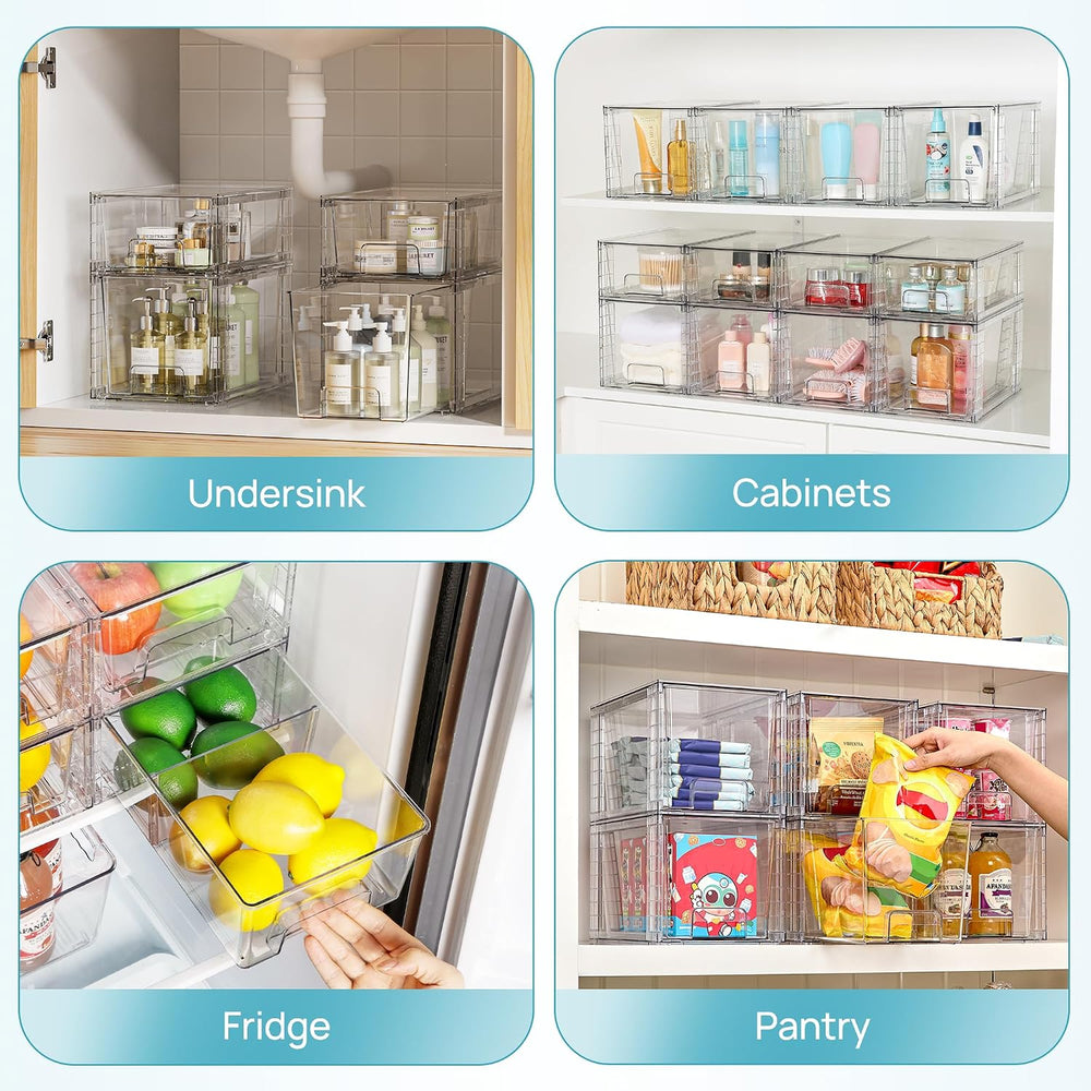 Vtopmart Clear Stackable Storage Drawers, 4 Pack Kitchen Cabinet Set