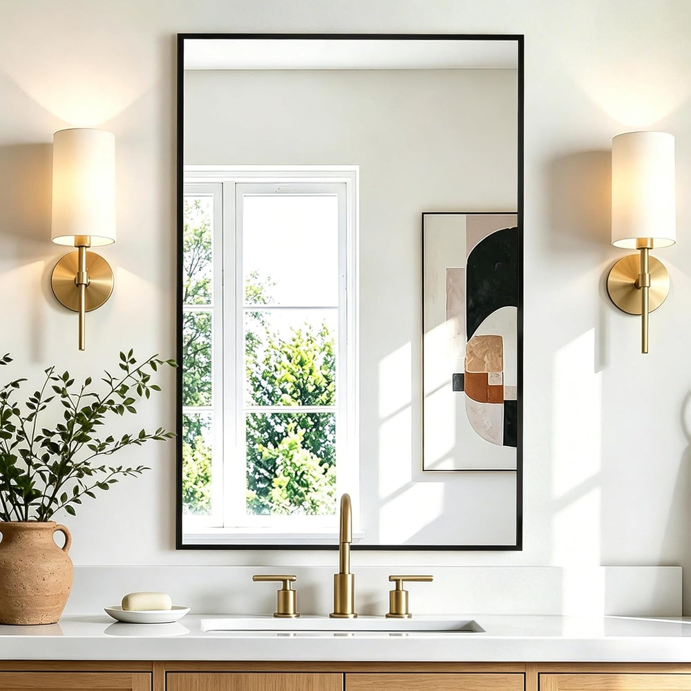 Rectangular Bathroom Mirror, 30"x20" Black Metal Framed Vanity Mirror