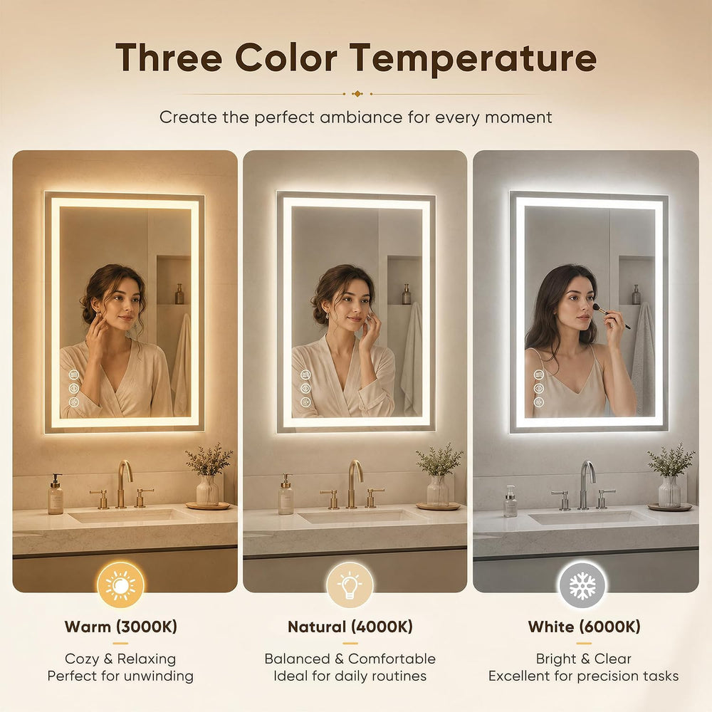 Antok 24x36 LED Bathroom Mirror with Lights, Backlit + Frontlit