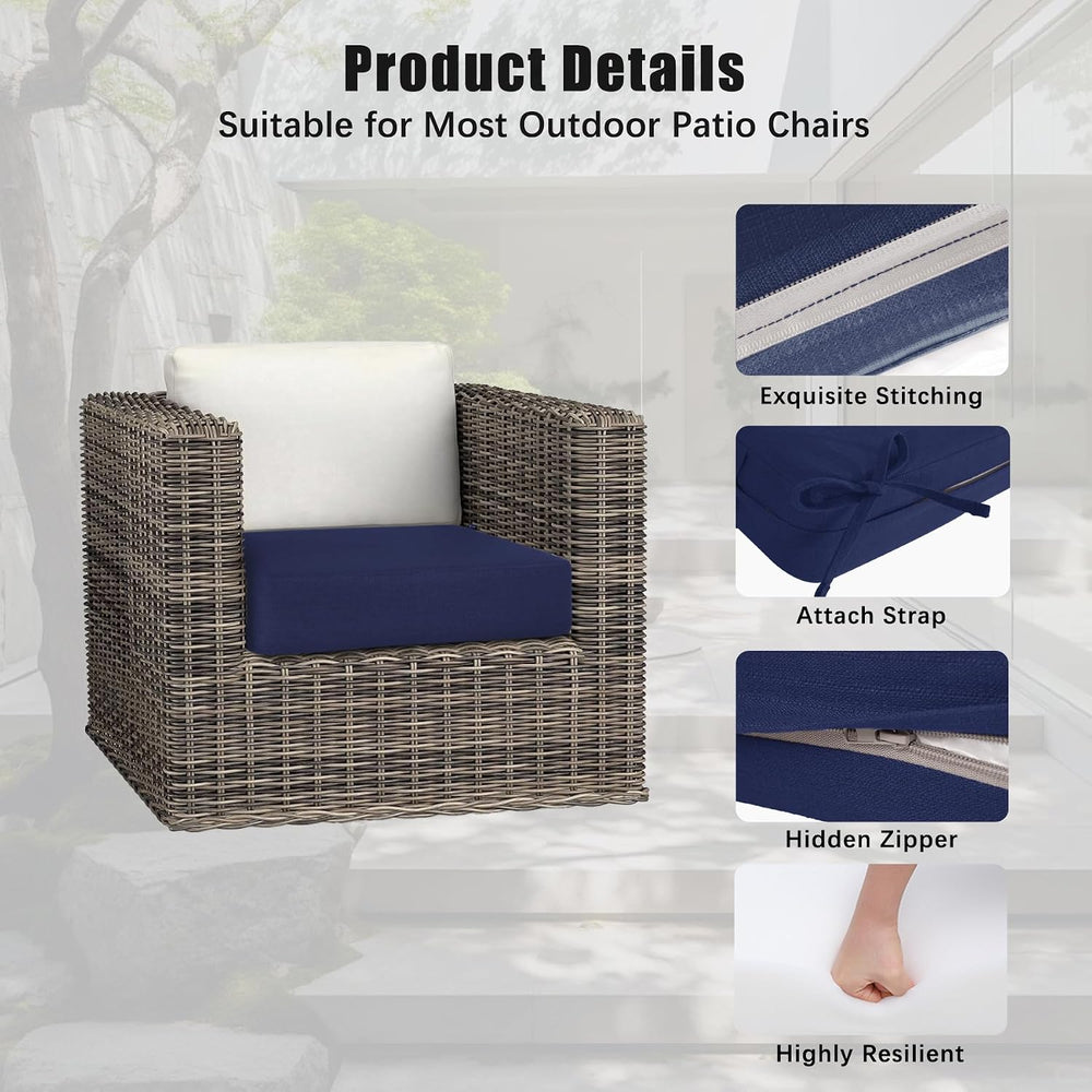 Favoyard 2-Packs Outdoor Chair Cushion, 22 x 22 x 3 Inch, Rainproof, Blue