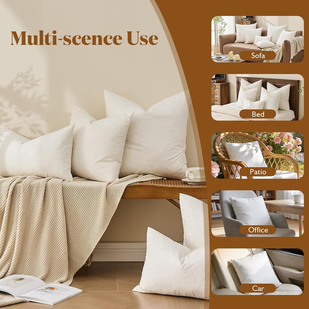 BPC 16x16 Down Feather Throw Pillow Inserts Set of 2, 100% Organic Cotton Cov...