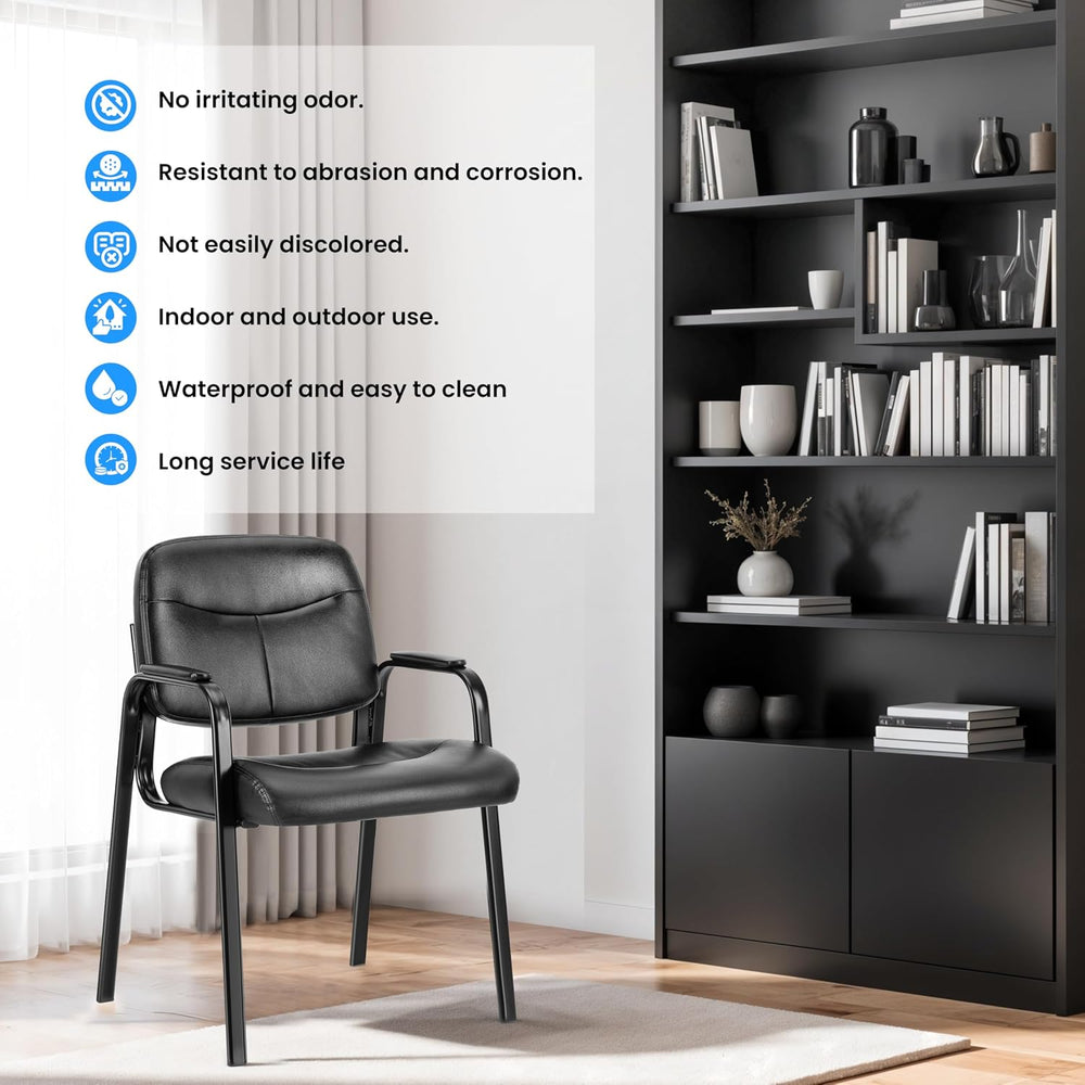 Simple Deluxe Leather Guest Chair with Padded Arm, Waiting Room Chairs Statio...
