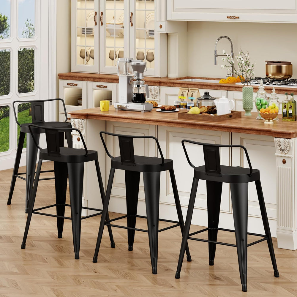 ALISH Bar Stools Set of 4, 26 Inch Counter Height Stools with Back, Black