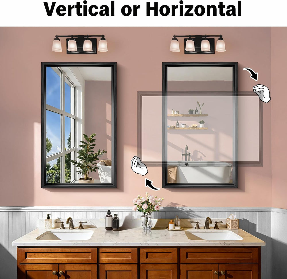 CIRCUMI 24"x40" Brushed Black Bathroom Mirror, Rectangular Vanity M...
