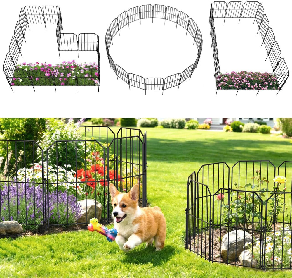 VANCASTLE Decorative Garden Fence, Toatal 25FT(L) x 24IN(H) Outdoor Metal No ...