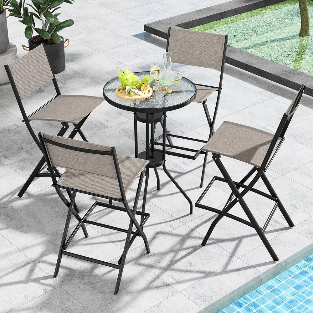 COSTWAY Outdoor Patio Folding Bar Chair Set of 4 with Metal Frame, Footrest