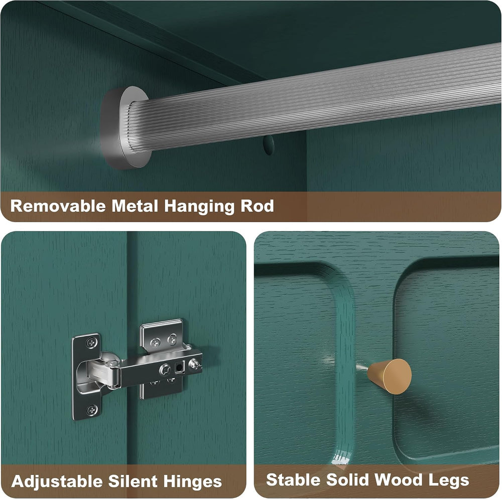 HLR 71" Wardrobe Closet Mid-Century Modern Style,Green