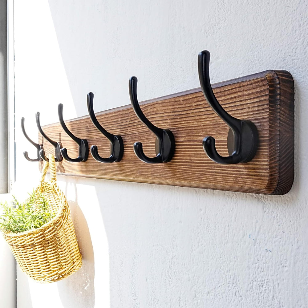 Dseap Coat Rack Wall: 24" Long, Patented, Heavy-Duty, 6-Double-Hooks Woo...