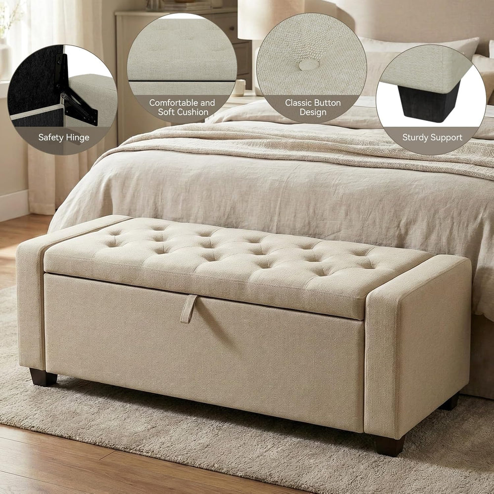 48" Ottoman with Storage,Beige Storage Ottoman Bench,Bench for Bedroom