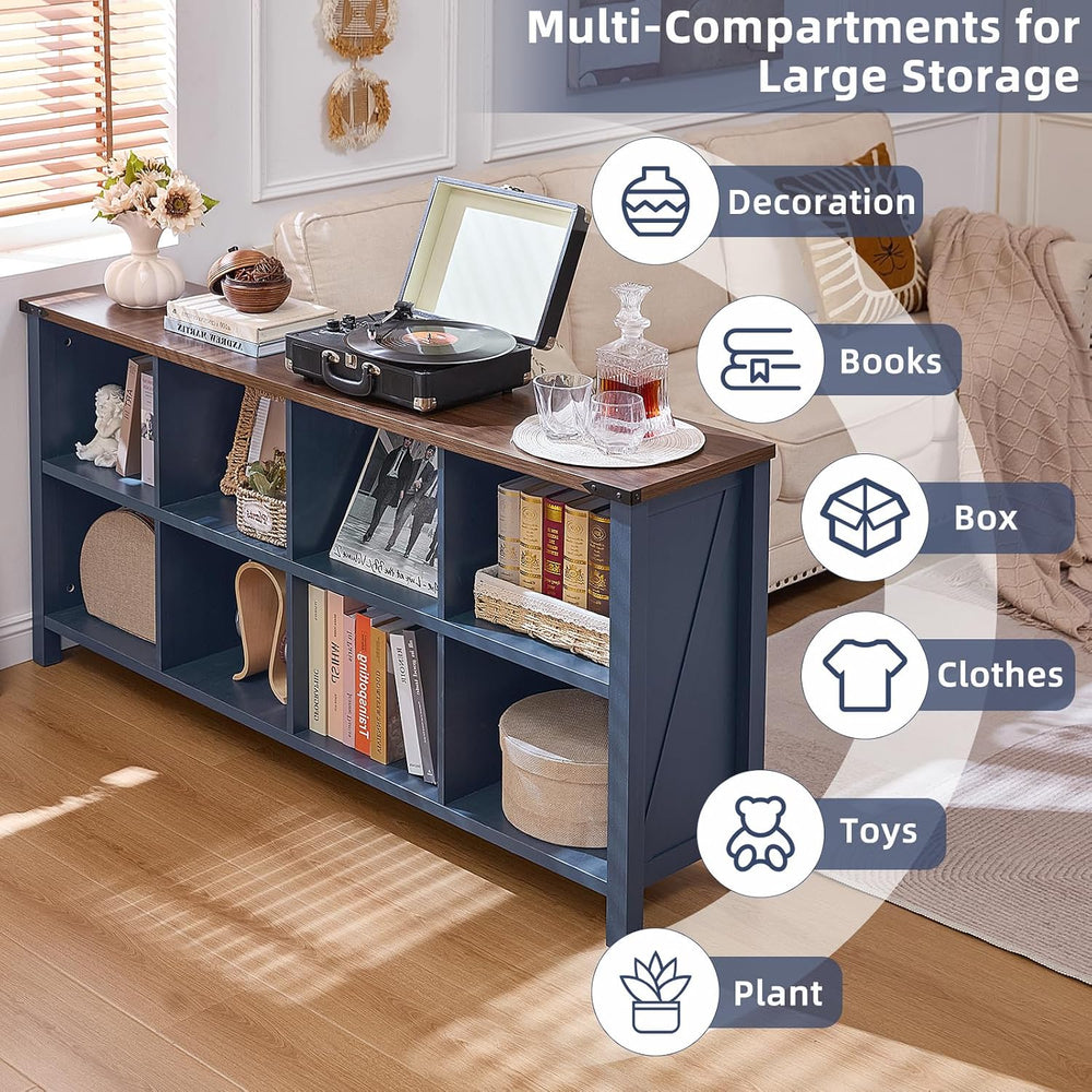 Joaxswe 8 Cube Book Shelf, Farmhouse Wood Long Storage Organizer Bookcase, 62...