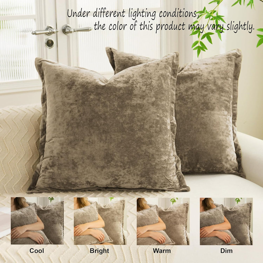 Greek Velvet Euro Sham Covers Set of 2 26x26 Luxury Soft Solid Pillow Covers ...