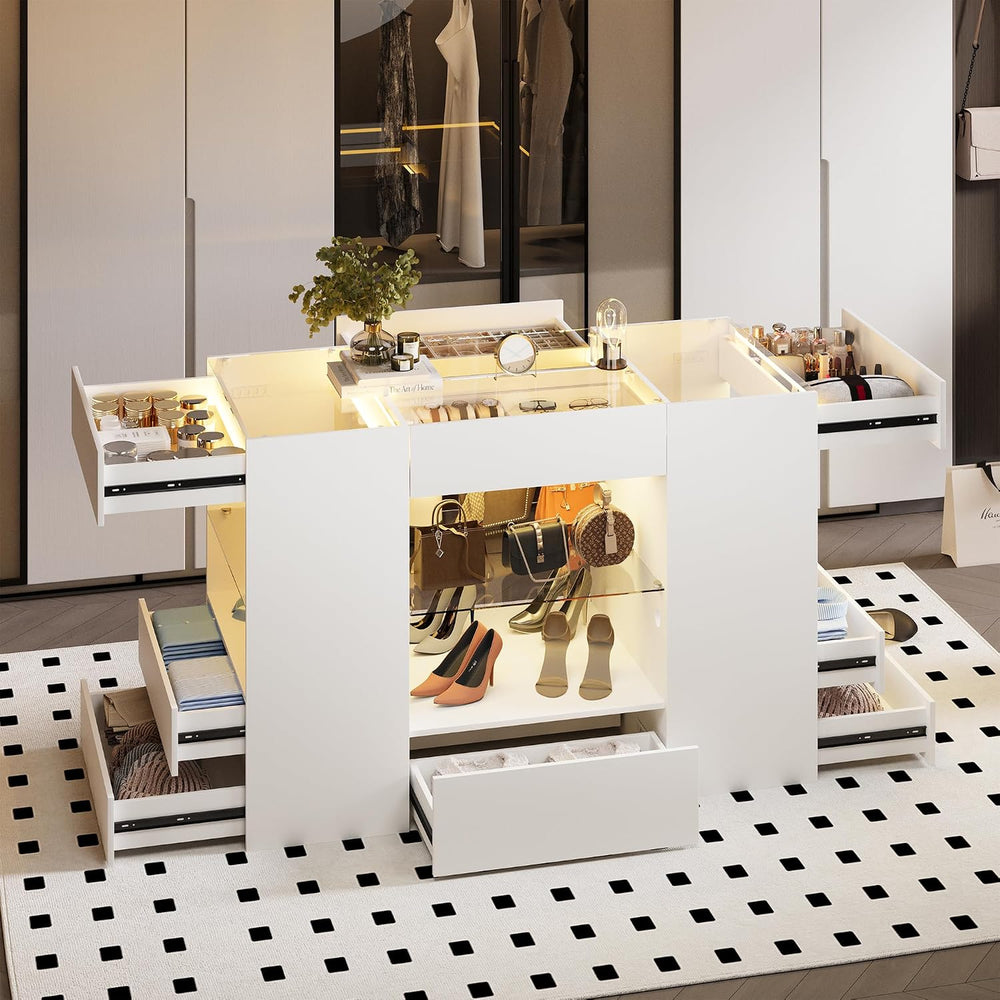 Kikihouse Modern Closet Island with 10 Drawers with LED (White)