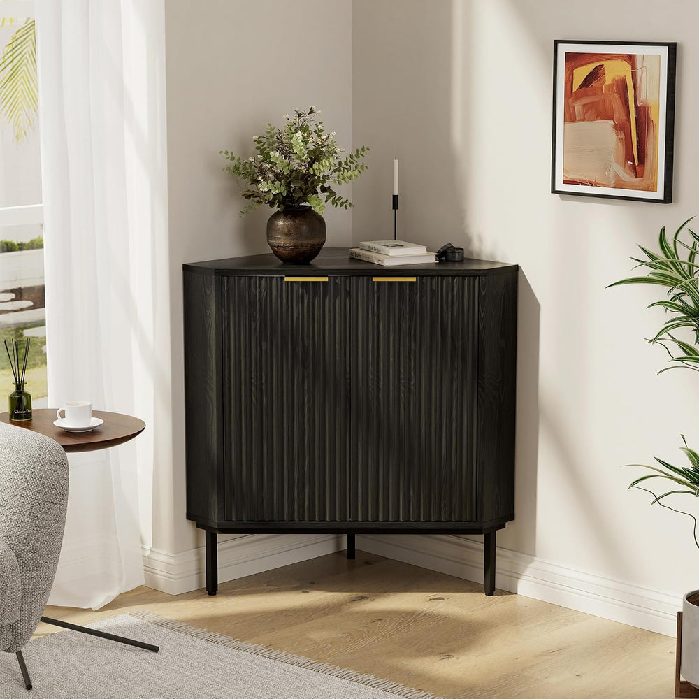 Modern Fluted Corner Cabinet, Small Floor Storage Cabinet with Adjustable She...
