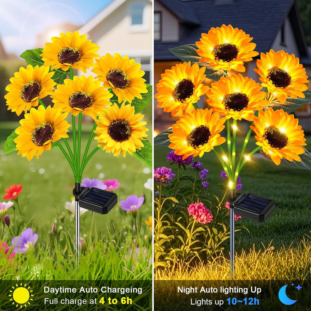 Solar Sunflower Lights Outdoor Flower Garden Stake Lights,4 Pack 24 Sunflower...