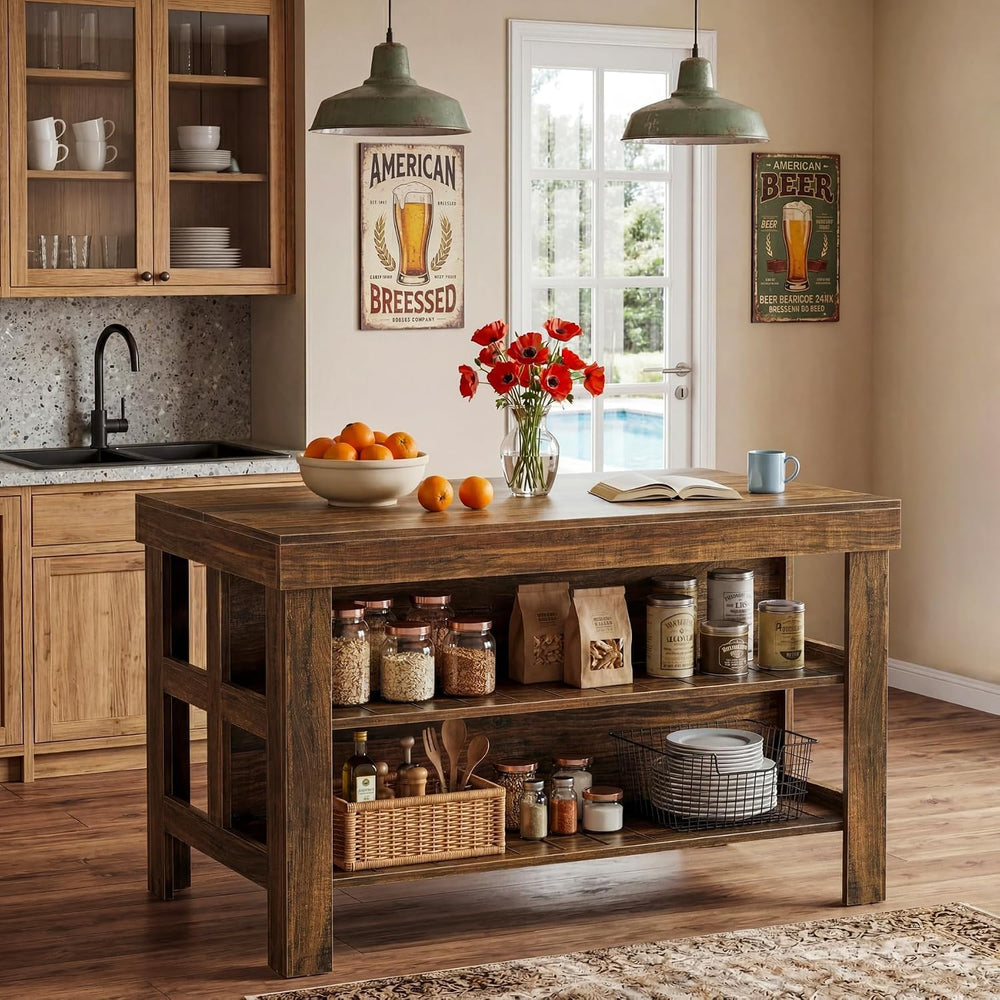 Tribesigns 55" Farmhouse Kitchen Island with Seating Space and Storage, ...