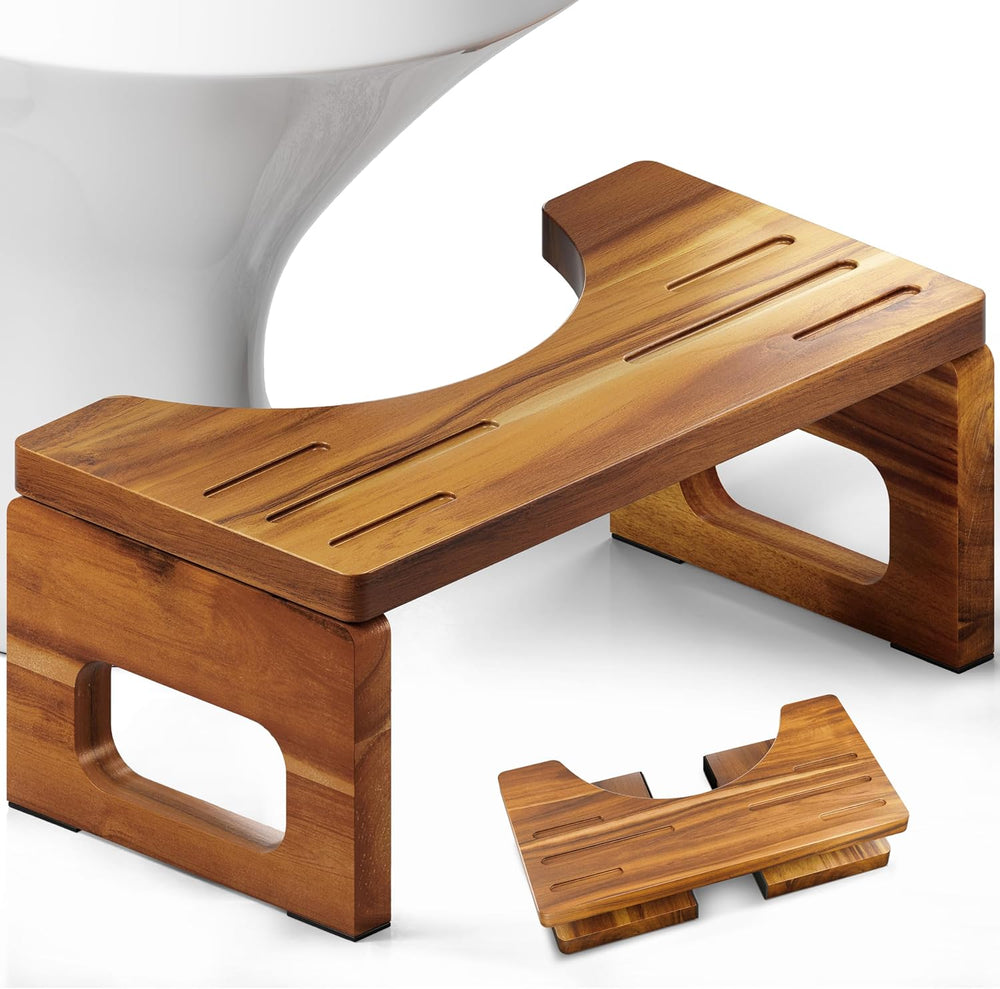 BLUEWEST Acacia Wood Foldable Toilet Stool for Adults, 7 Inch Poop Stool