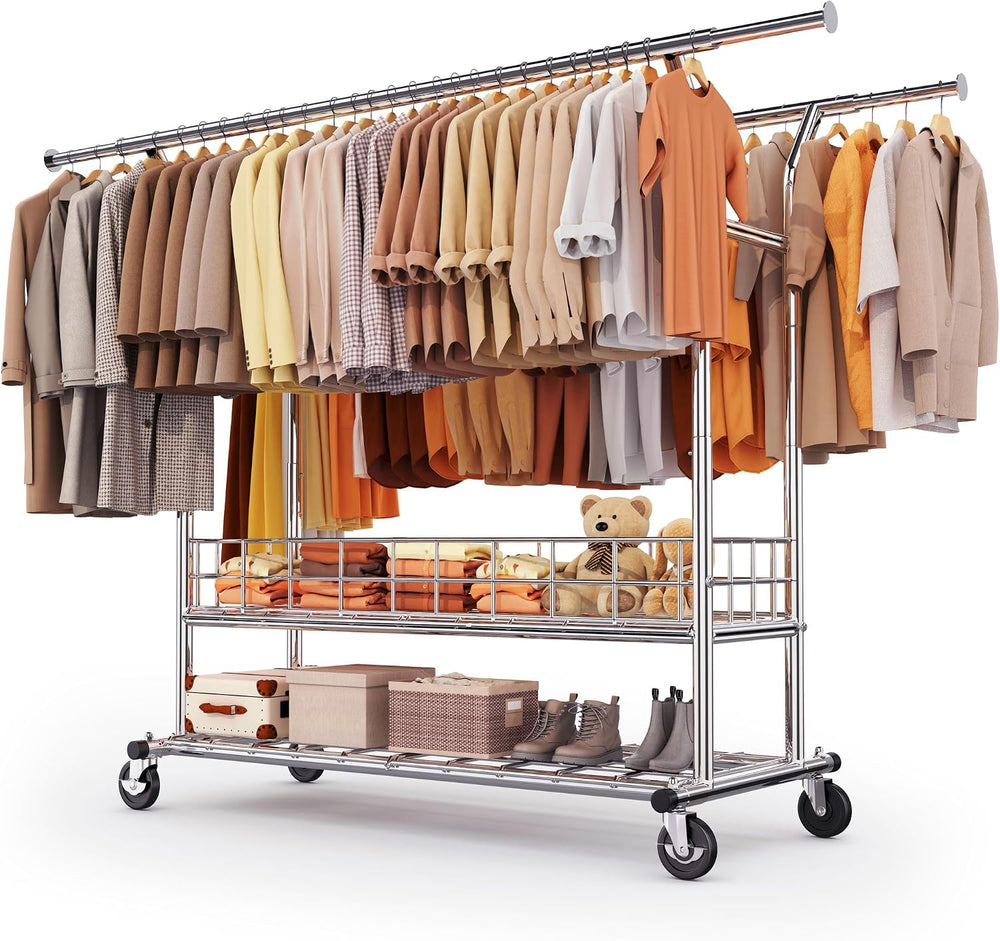 HOKEEPER Heavy Duty Clothes Rack Load 635 LBS Height Adjustable Double Rod