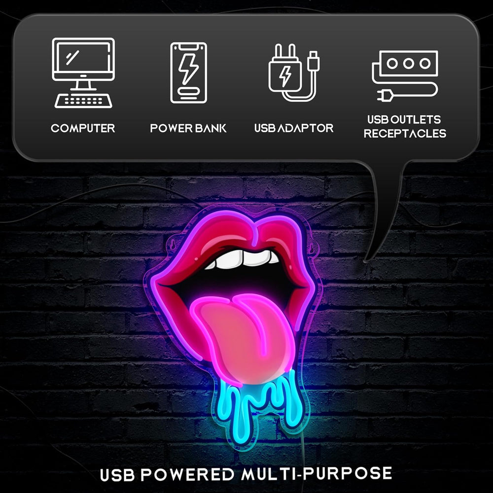 Lips Tongue Neon Sign Tongue LED Neon Light Up Sign for Wall Decor Tongue Dro...