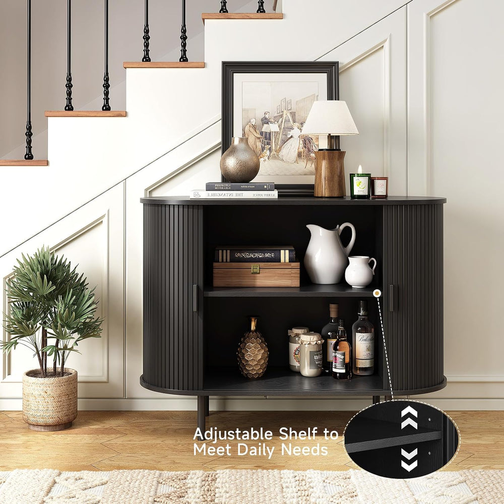 ONBRILL 40" Sideboard Buffet Cabinet, Sliding Door/Adjustable Shelf, Black