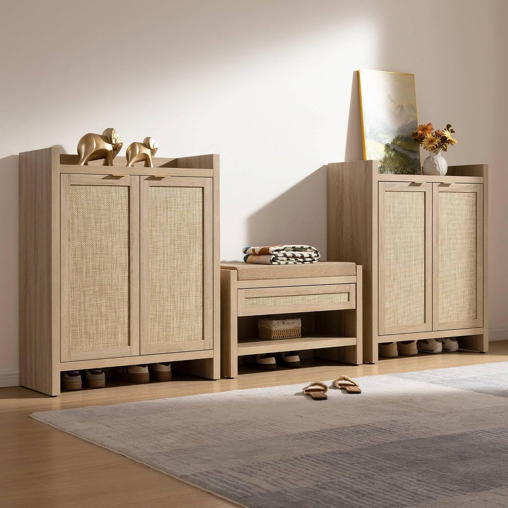 SICOTAS Shoe Cabinet, 24 Pair Shoe Storage Organizer Cabinet, Rattan Doors