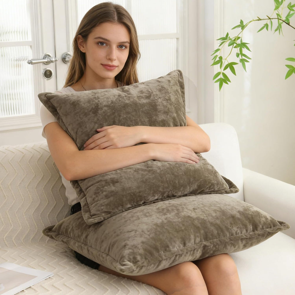 Greek Velvet Euro Sham Covers Set of 2 26x26 Luxury Soft Solid Pillow Covers ...