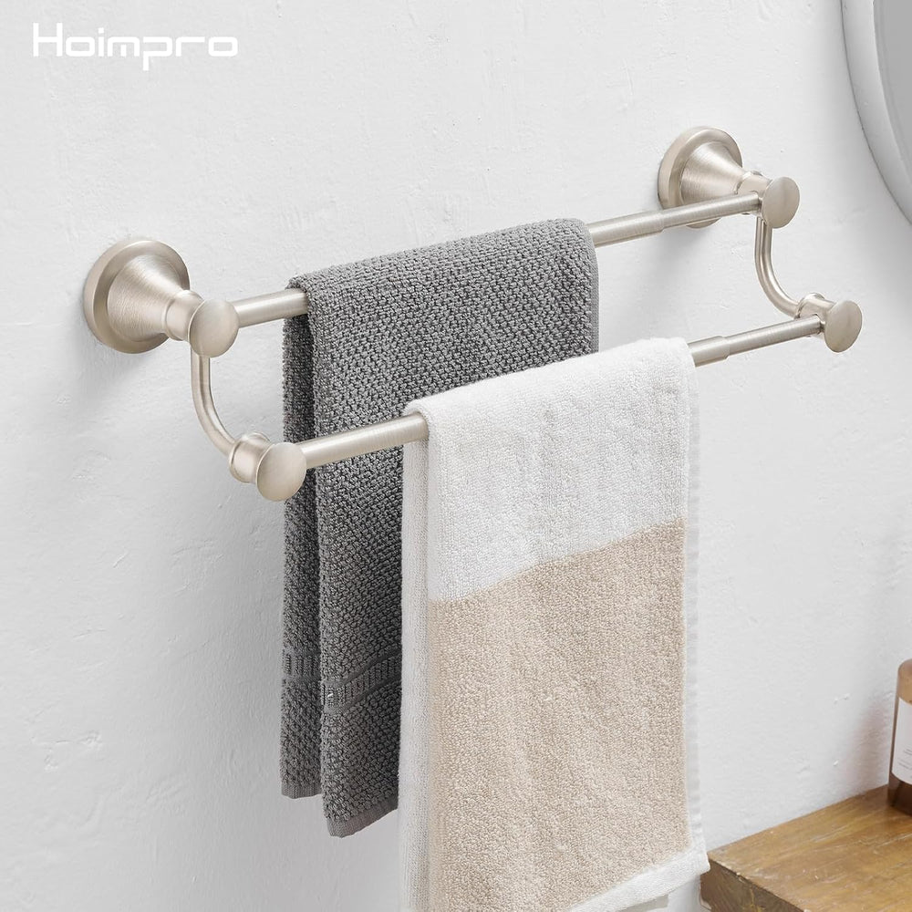 Hoimpro Double Towel Bar Towel Rack for Bathroom Wall Mount Brushed Nickel