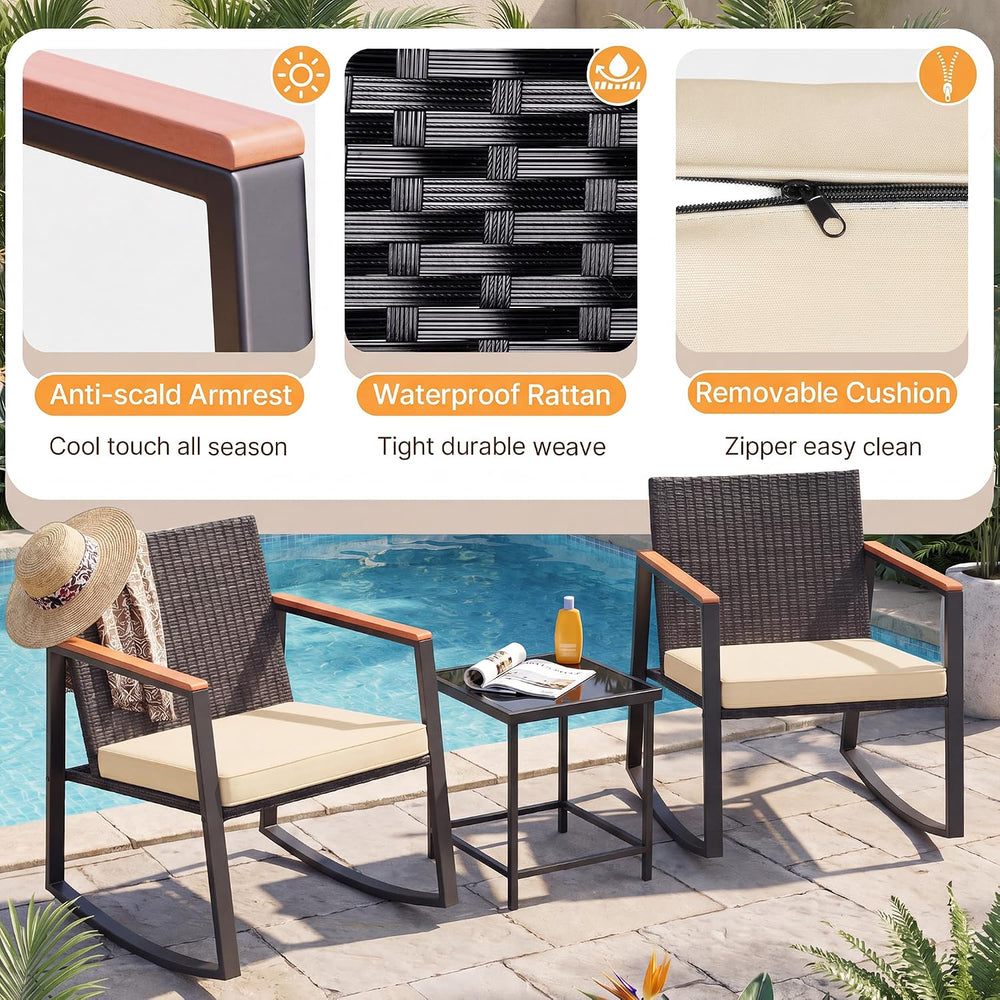 Gizoon 3 Pieces Rocking Patio Bistro Set with Anti-Scald Armrest