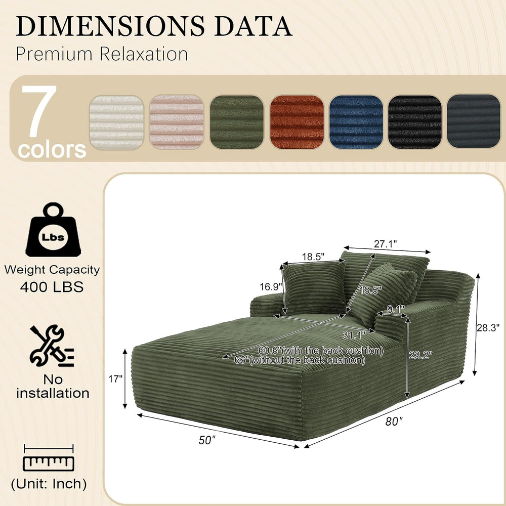 HANXIN Couch Chaise Lounge Chair Indoor, Boneless Sleeper Sofa Bed, Green