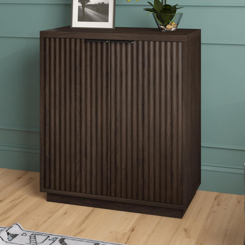 Henn&Hart 28" Fluted Accent Cabinet, Sideboard Buffet, Rich Brown