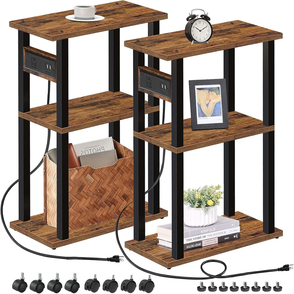 TUTOTAK Small Narrow Side Table, Set of 2 Skinny End Table