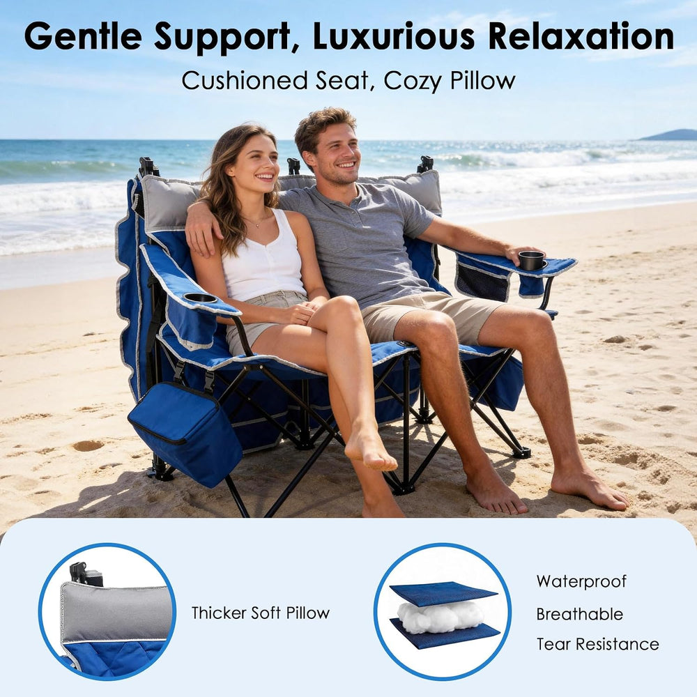 Suteck Double Camping Chair with Canopy, 660lbs Folding Loveseat with Shade