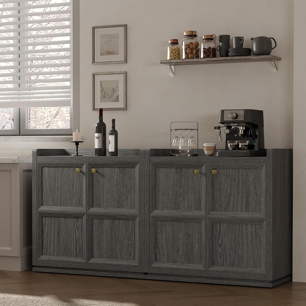 SICOTAS Sideboard Buffet Cabinet with 2 Doors & Shelves, Golden Handles