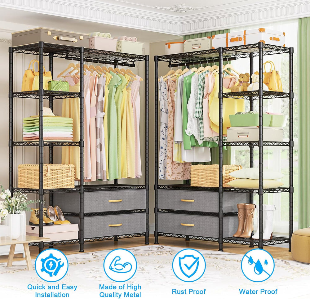 Ulif F3 Heavy Duty Clothes Rack(With Fabric Drawers)Freestanding Clothing Rac...