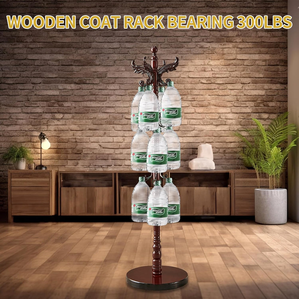 Snaikor Wooden Coat Rack Freestanding with Stable Round Base 14 Hooks